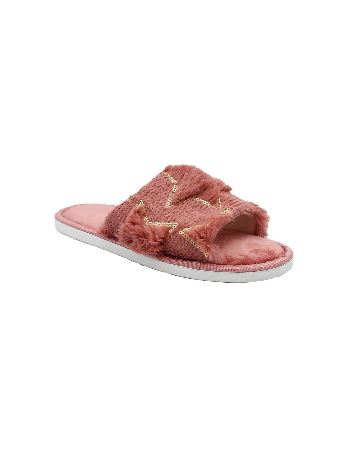 Pink Star Detail Shaggy Band Slipper