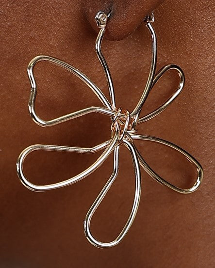 Gold Twisted Daisy Hoop Earring