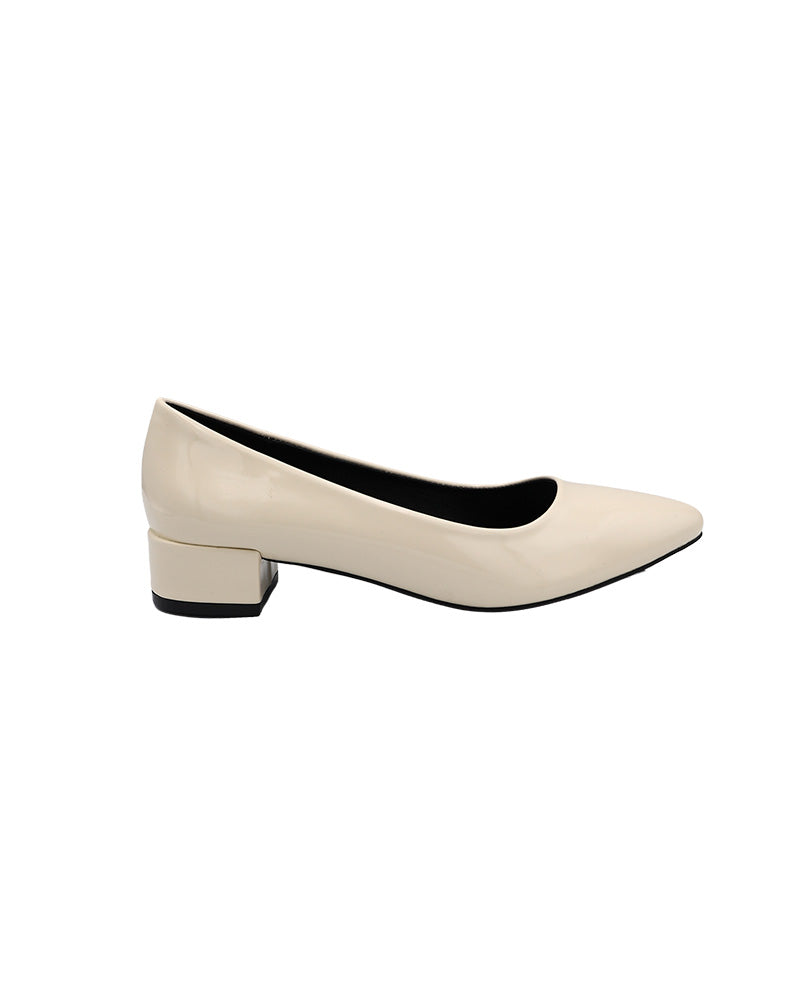 White Low Block Court Shoes