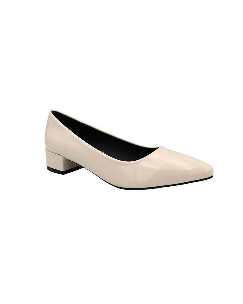 White Low Block Court Shoes