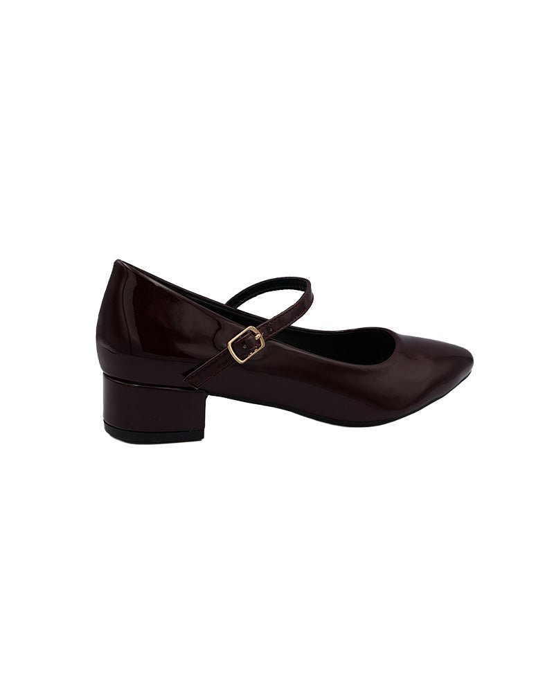 Burgundy Strap Detail Low Block Mary Janes
