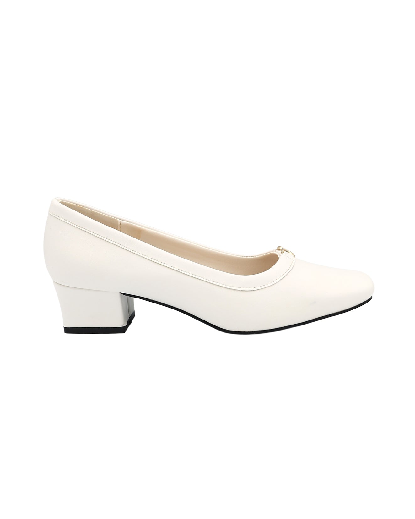 White Embellished Block Heel Traditional Court Shoes