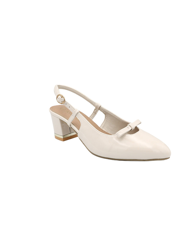 White Bow Detail Slingback Block Heels