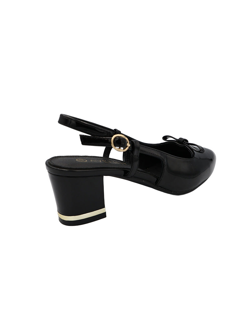 Black Bow Detail Slingback Block Heels