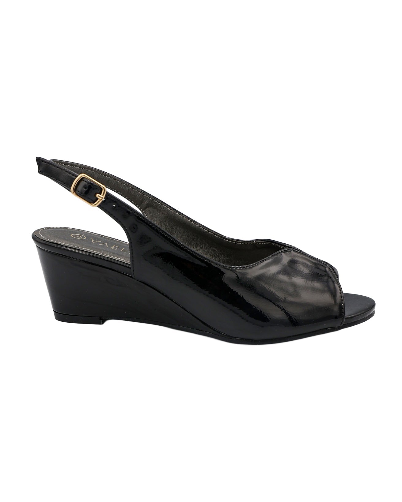 Black Gusset Detail Slingback Wedge Heel