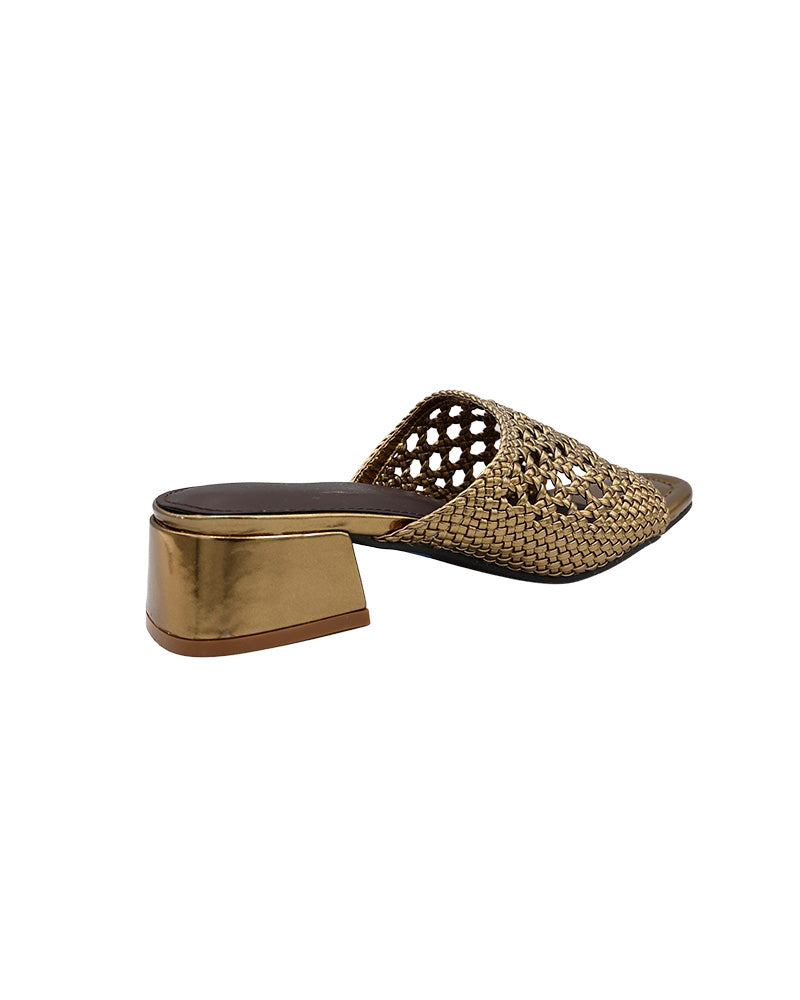 Gold Weave Detail Slip On Block Heel
