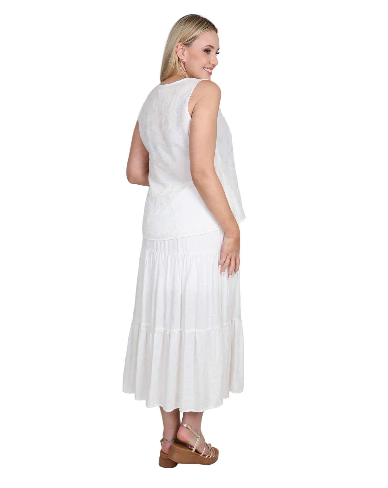 White Tiered Lined Maxi Skirt