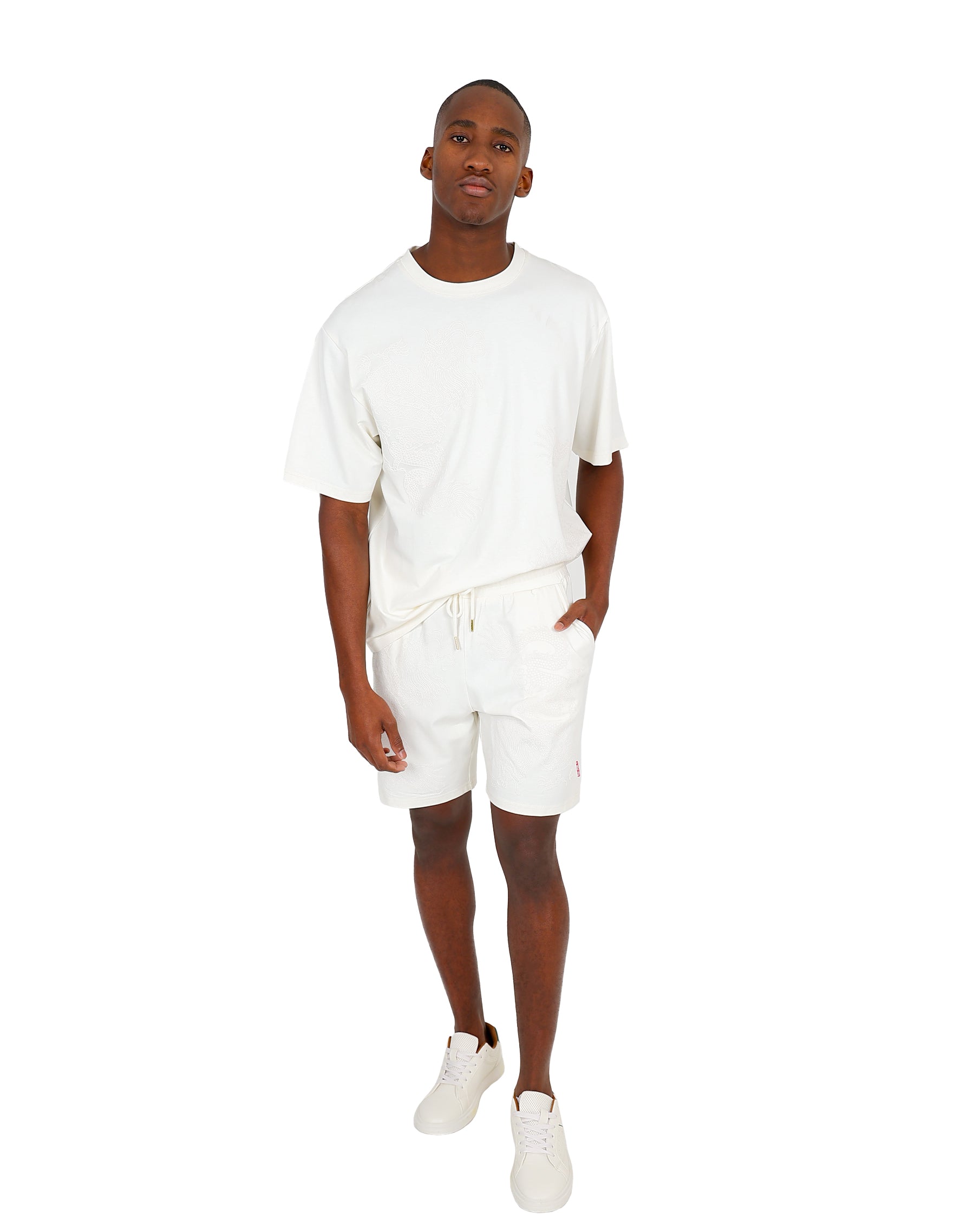 Funk Cream Tonal Dragon Graphic Shorts