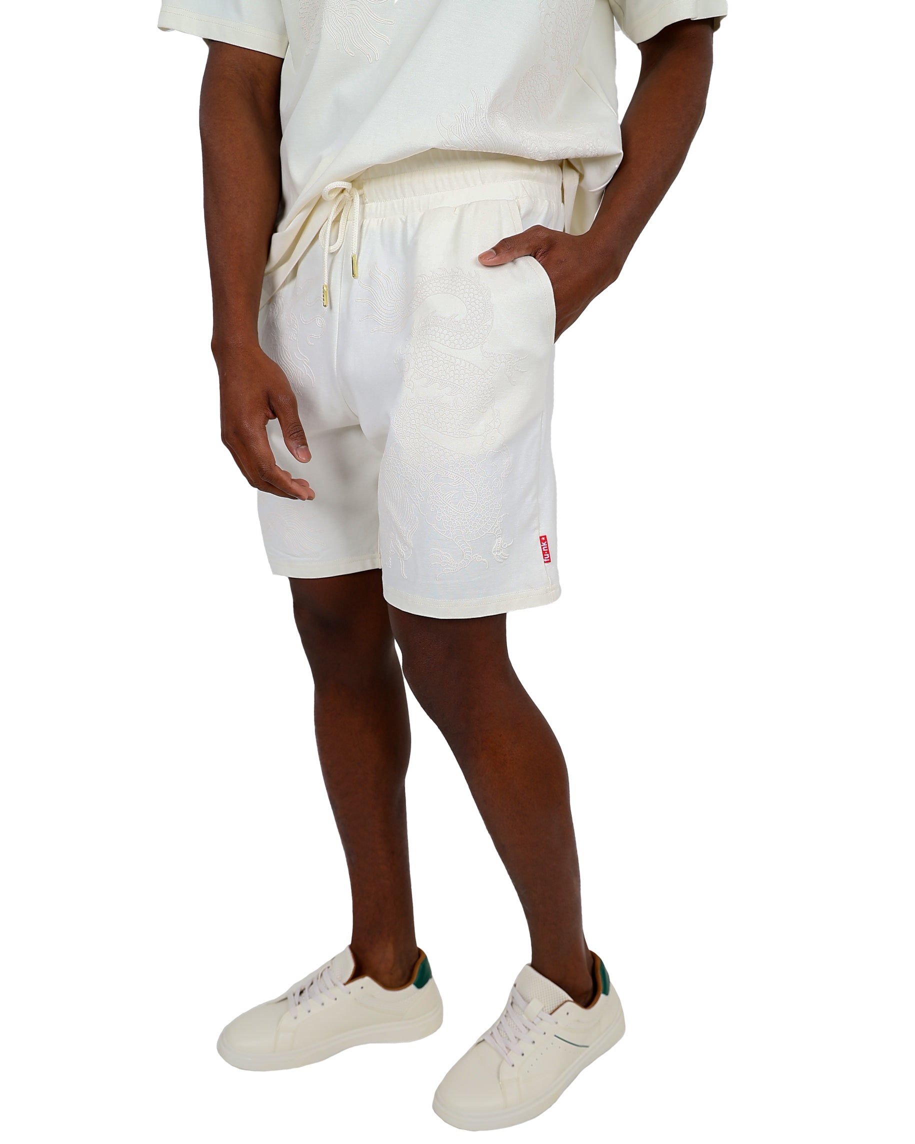 Funk Cream Tonal Dragon Graphic Shorts