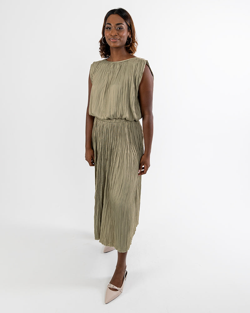 Crushed Satin Midi Skirt