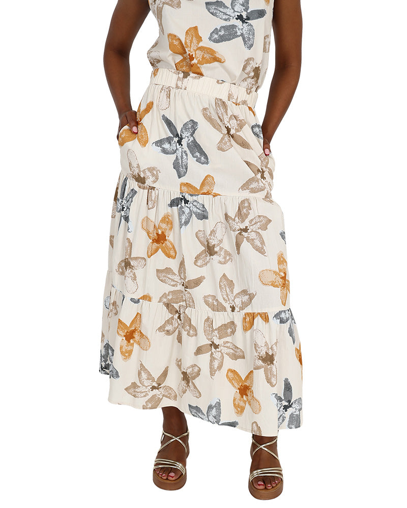 Floral Cream Co-Ord Tiered Maxi Skirt
