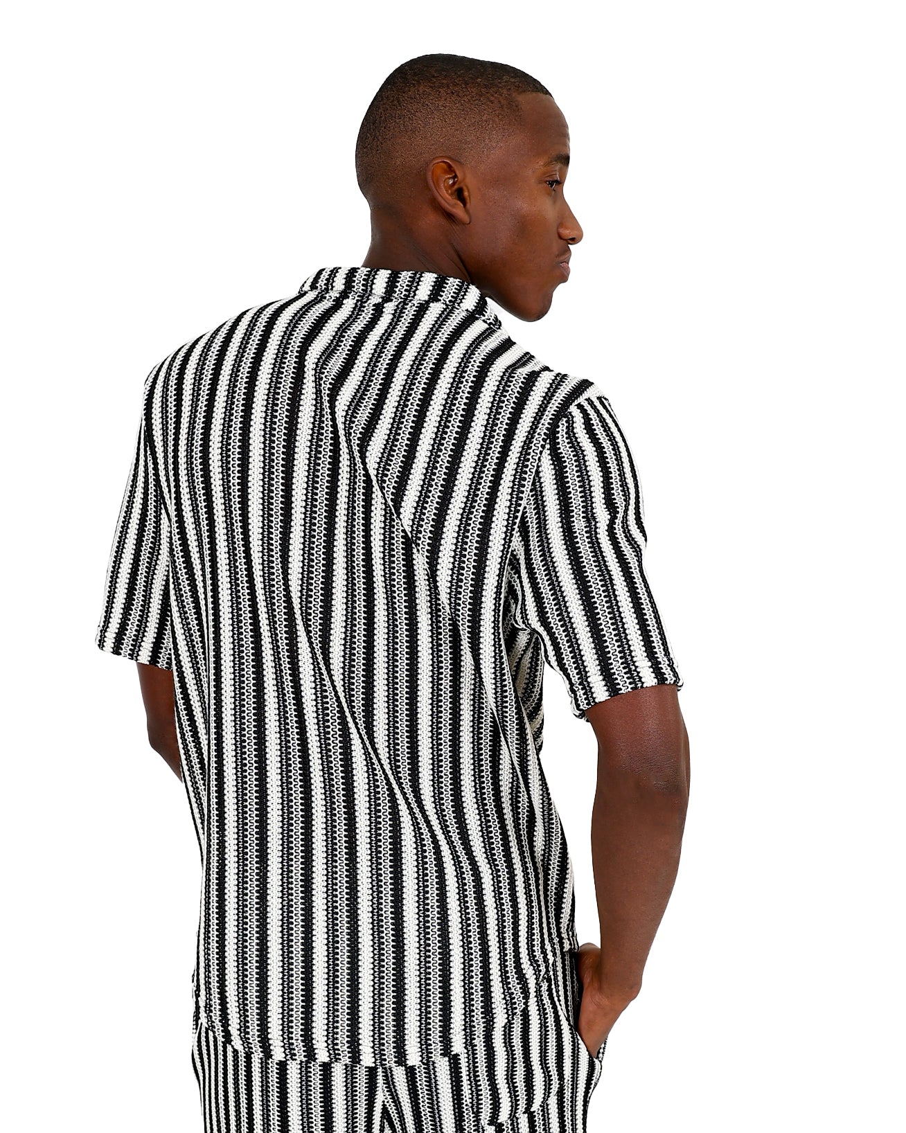 Funk Short Sleeve Black Striped Crochet Shirt