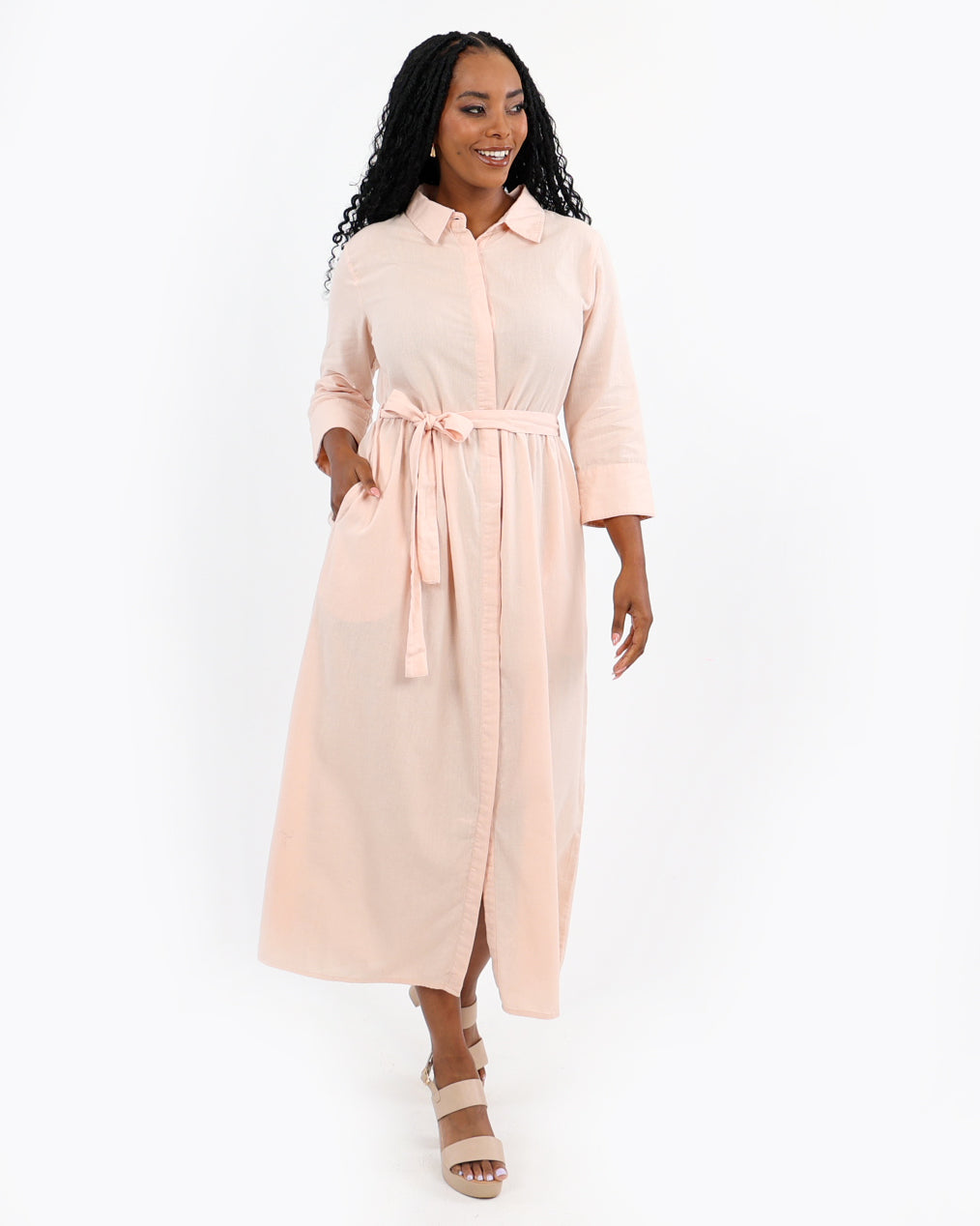 3/4 Sleeve Linen Shirt Dress