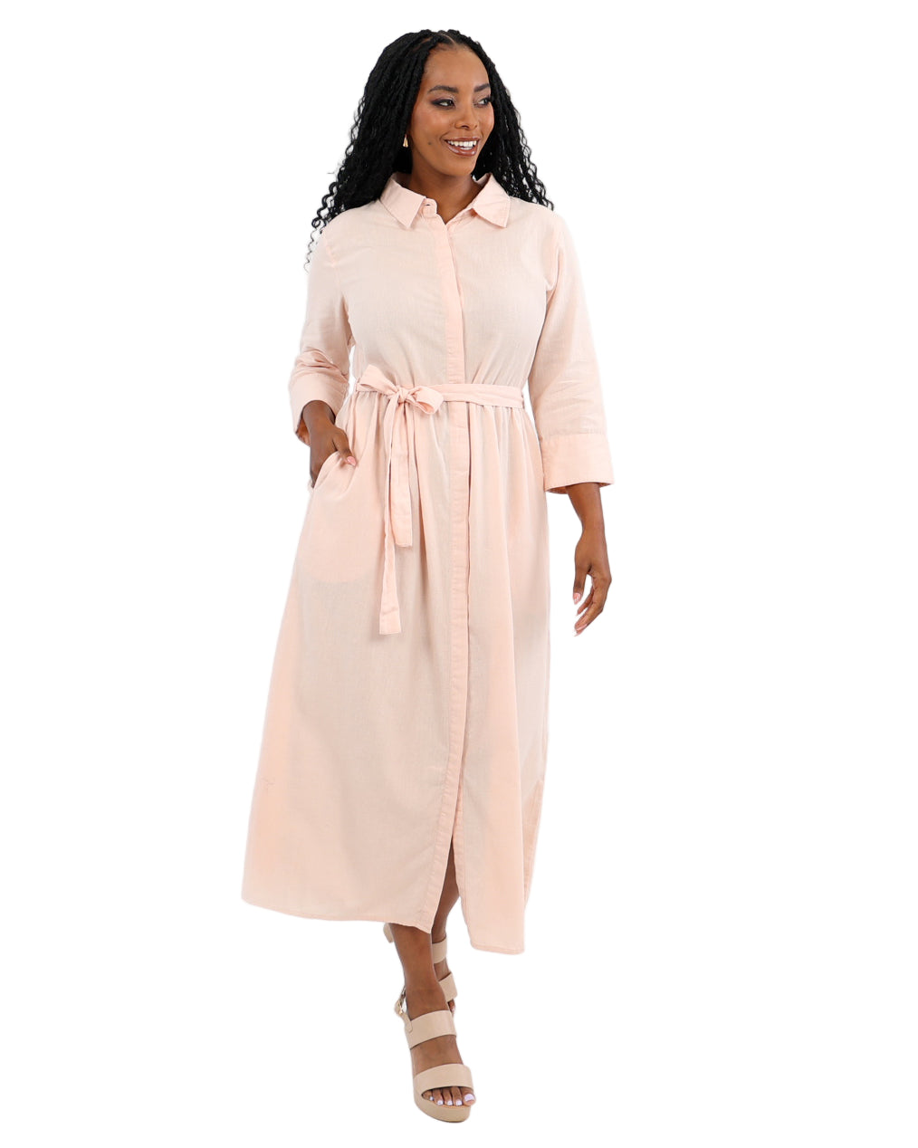 3/4 Sleeve Linen Shirt Dress