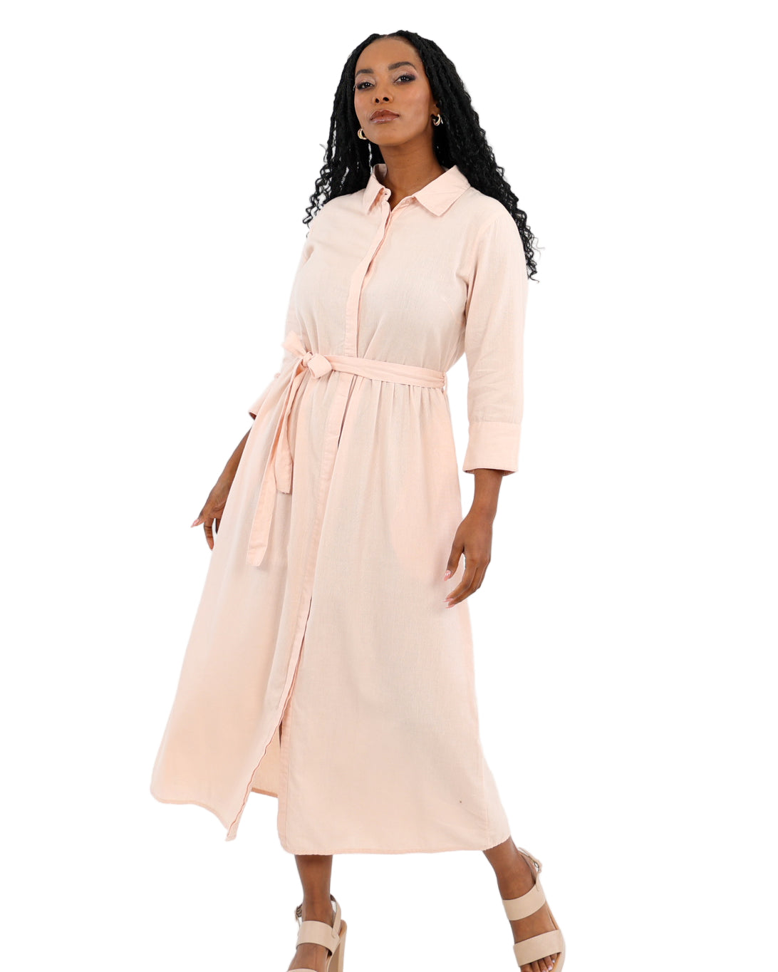 3/4 Sleeve Linen Shirt Dress