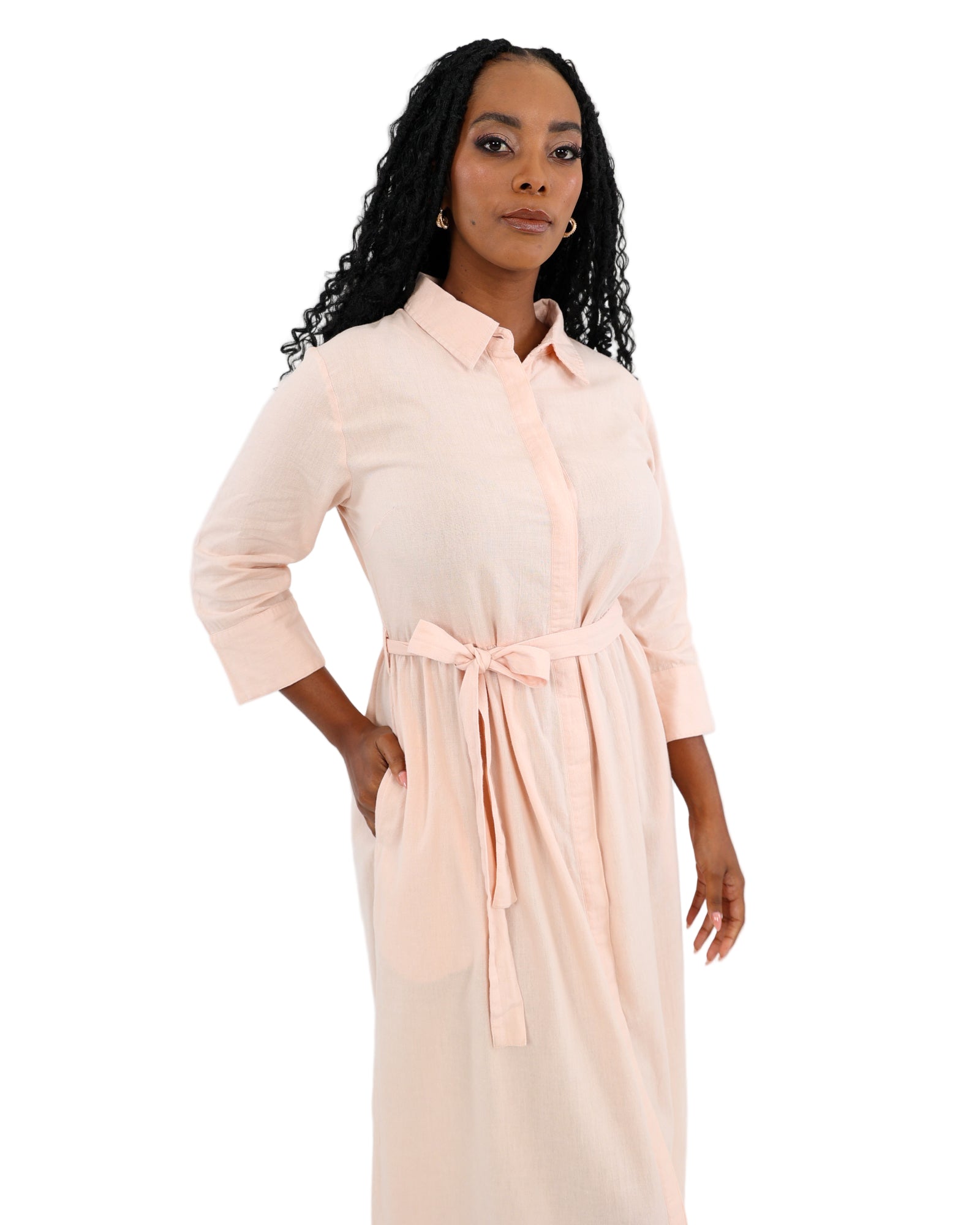 3/4 Sleeve Linen Shirt Dress