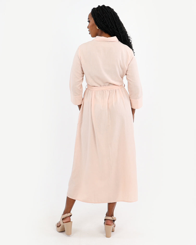 3/4 Sleeve Linen Shirt Dress
