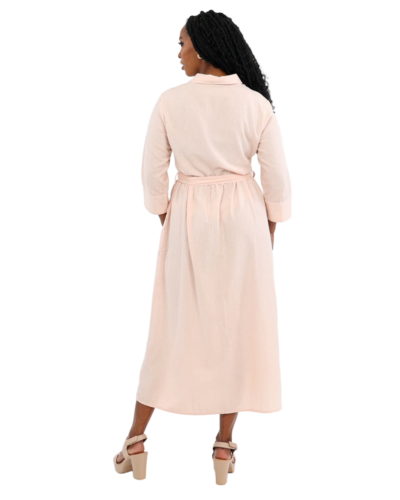3/4 Sleeve Linen Shirt Dress
