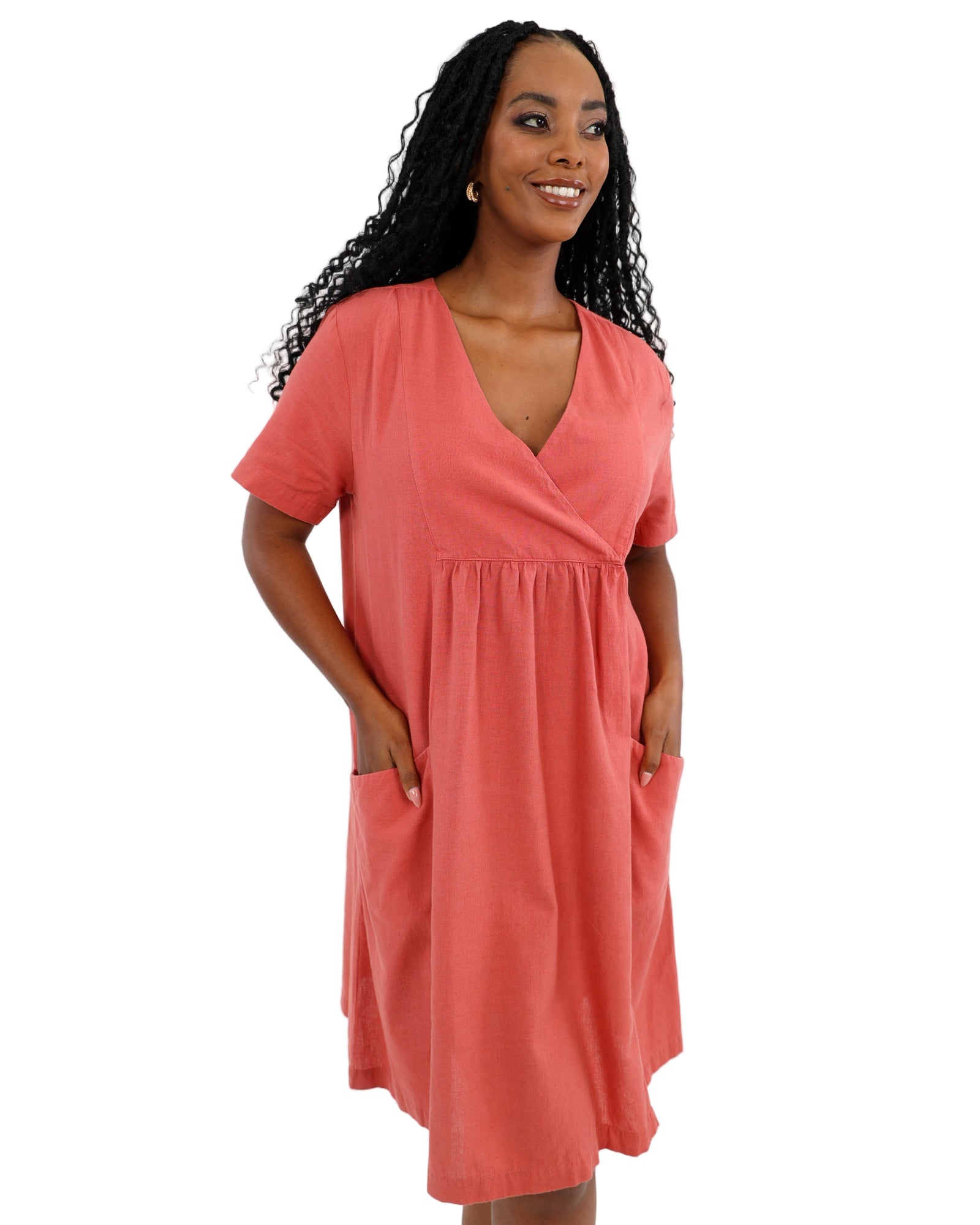 Refined Cotton Flex V-Neck Tunic Dress