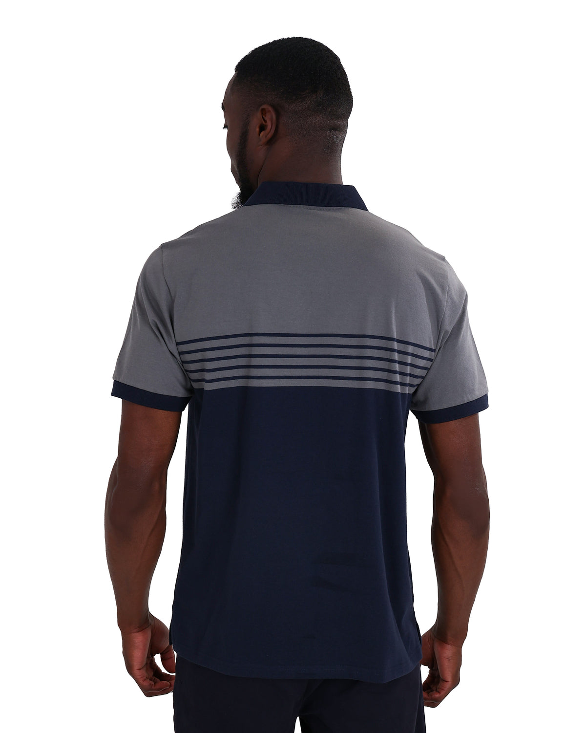 Short Sleeve Grey & Navy Stripe Golfer