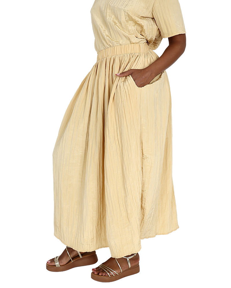 Yellow Crinkle Pull-Up Maxi Skirt