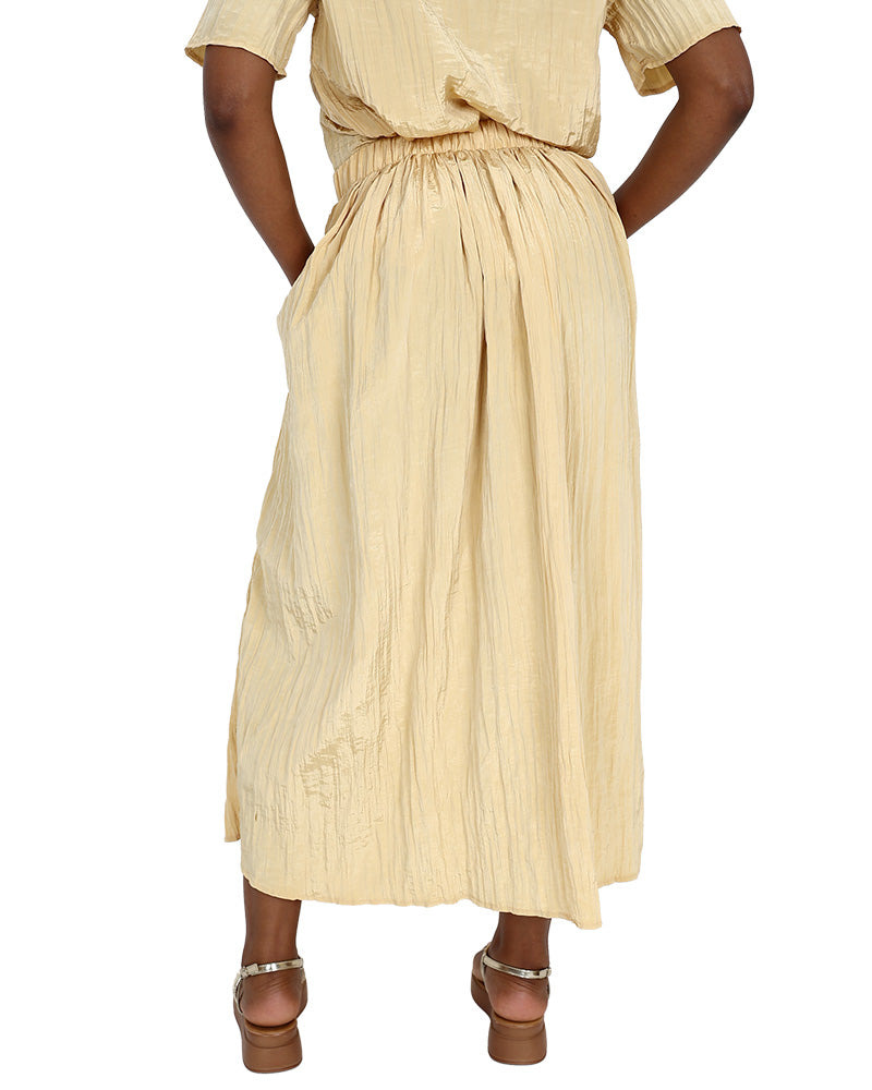 Yellow Crinkle Pull-Up Maxi Skirt