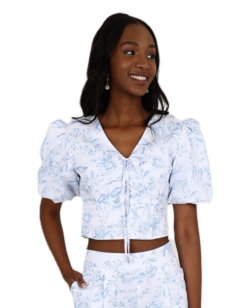 Short Puff Sleeve Belle Femme Cotton Toile Blouse