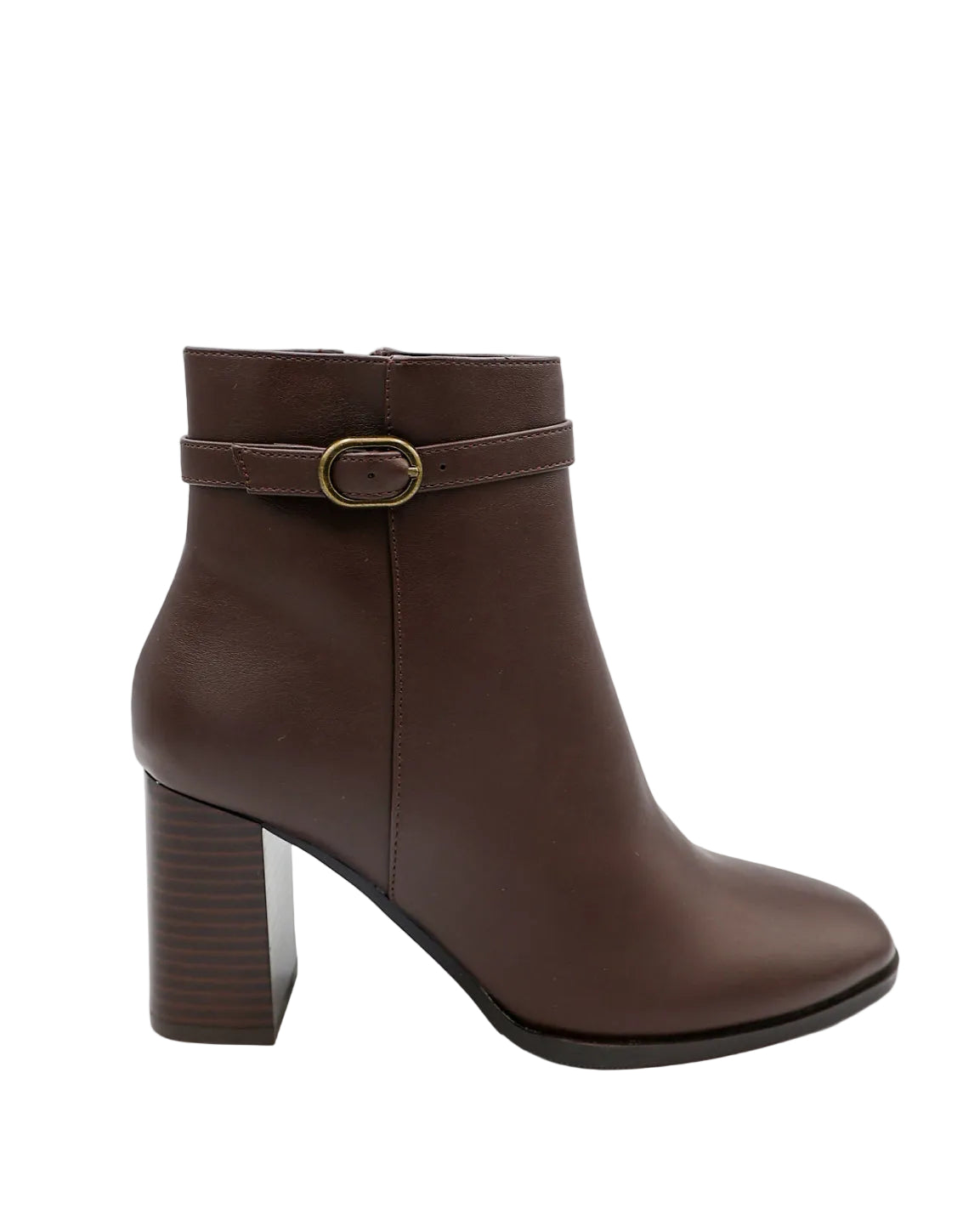 Chocolate Buckle High Heel Ankle Boot