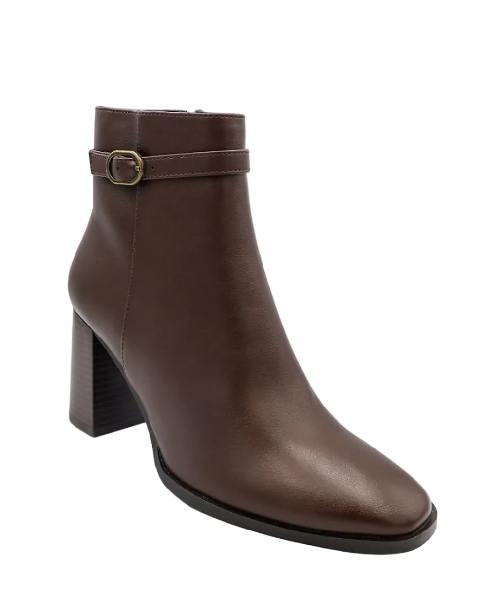 Chocolate Buckle High Heel Ankle Boot