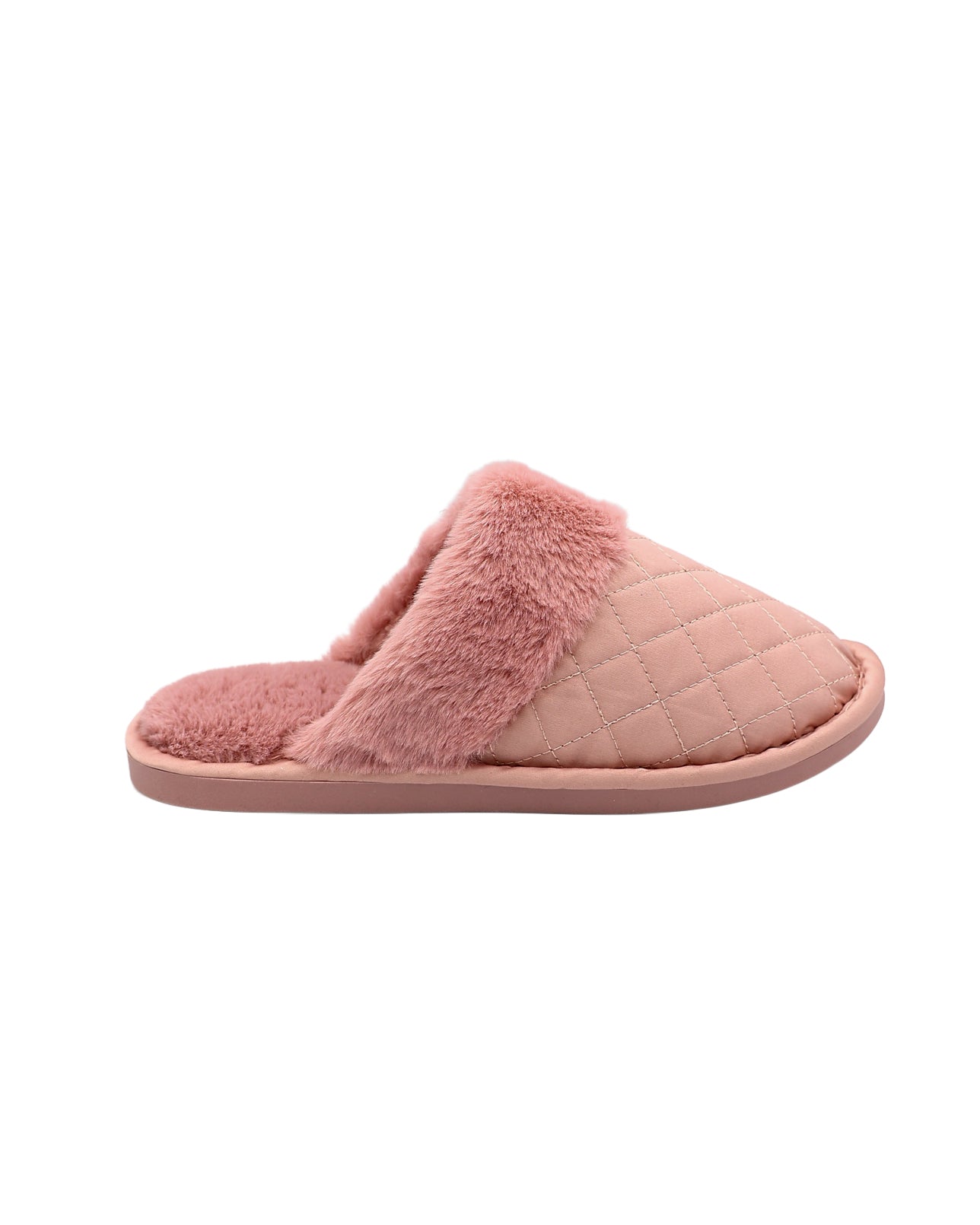 Mink Satin Quilted Fur Collar Slippers