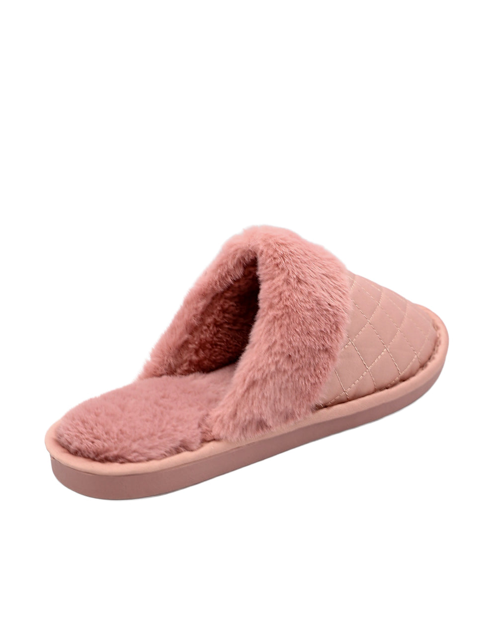 Mink Satin Quilted Fur Collar Slippers