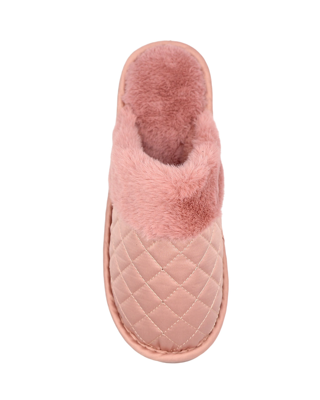 Mink Satin Quilted Fur Collar Slippers