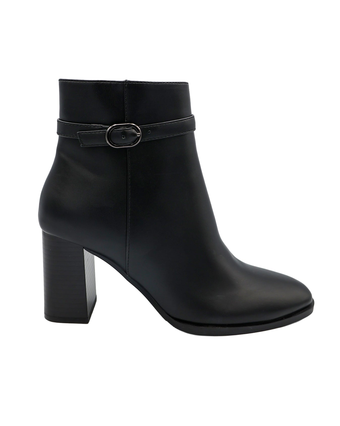 Black Buckle High Heel Ankle Boots