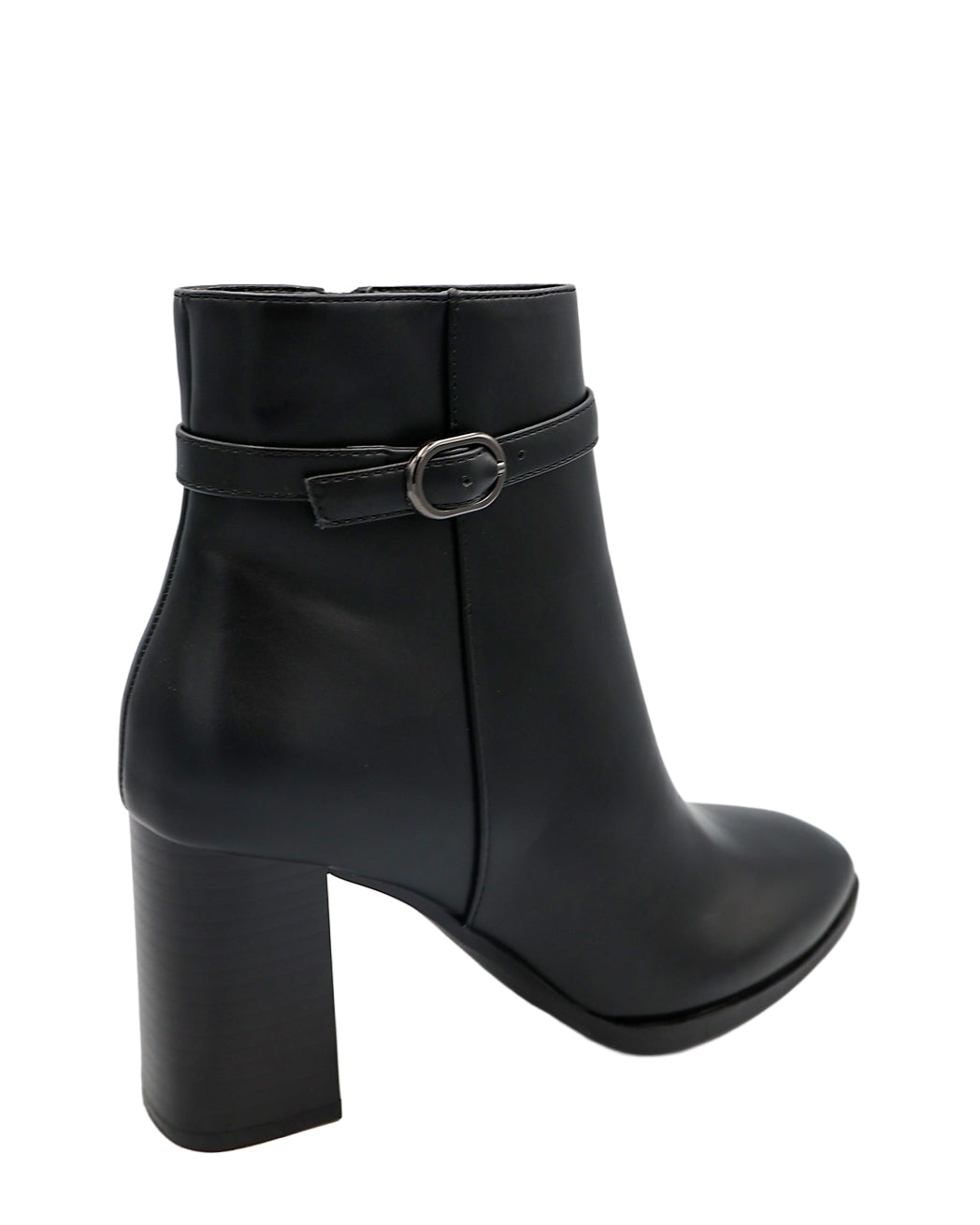 Black Buckle High Heel Ankle Boots