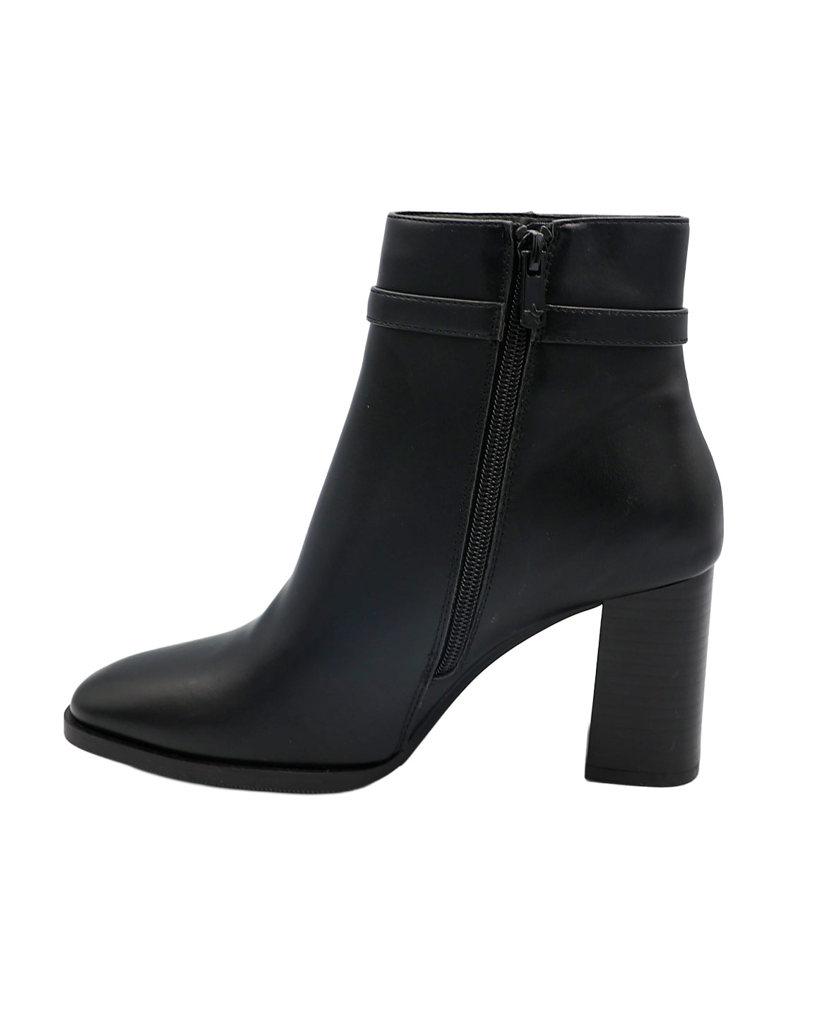 Black Buckle High Heel Ankle Boots