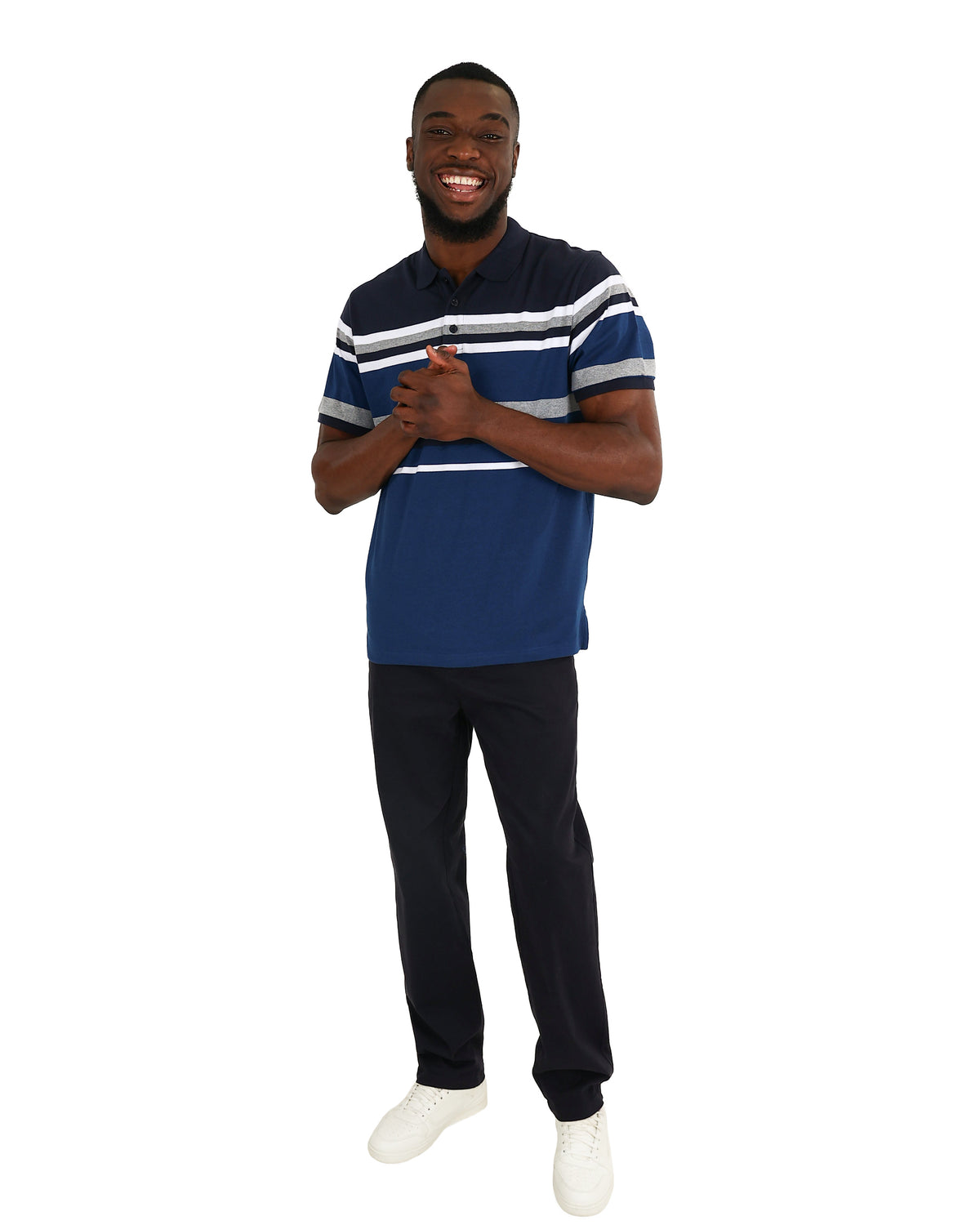 Short Sleeve Petrol & Navy Stripe Golfer