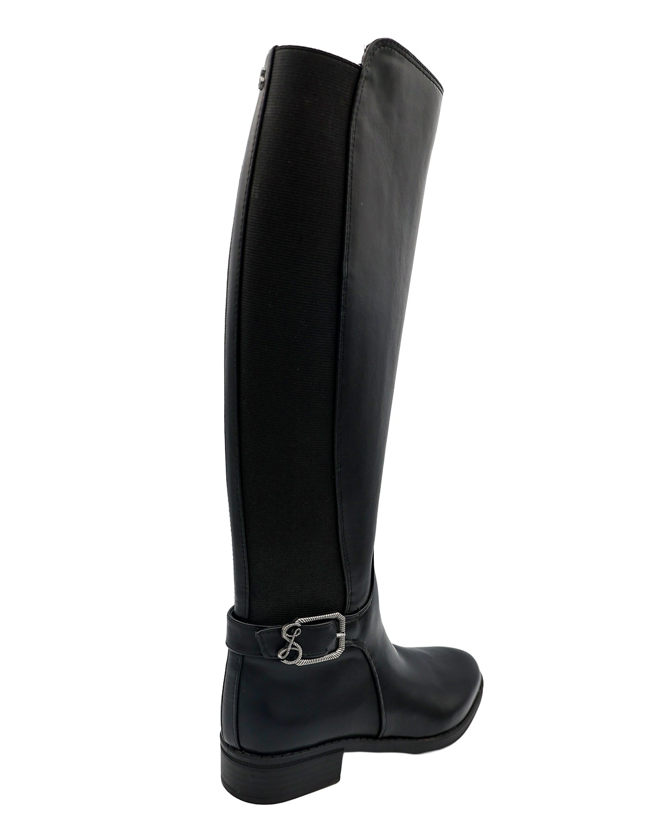 Black Buckle Zip Up Calf Boot