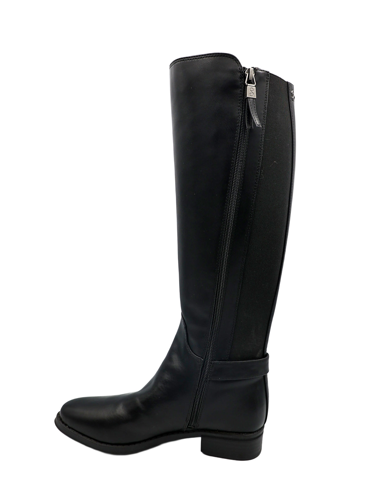 Black Buckle Zip Up Calf Boot