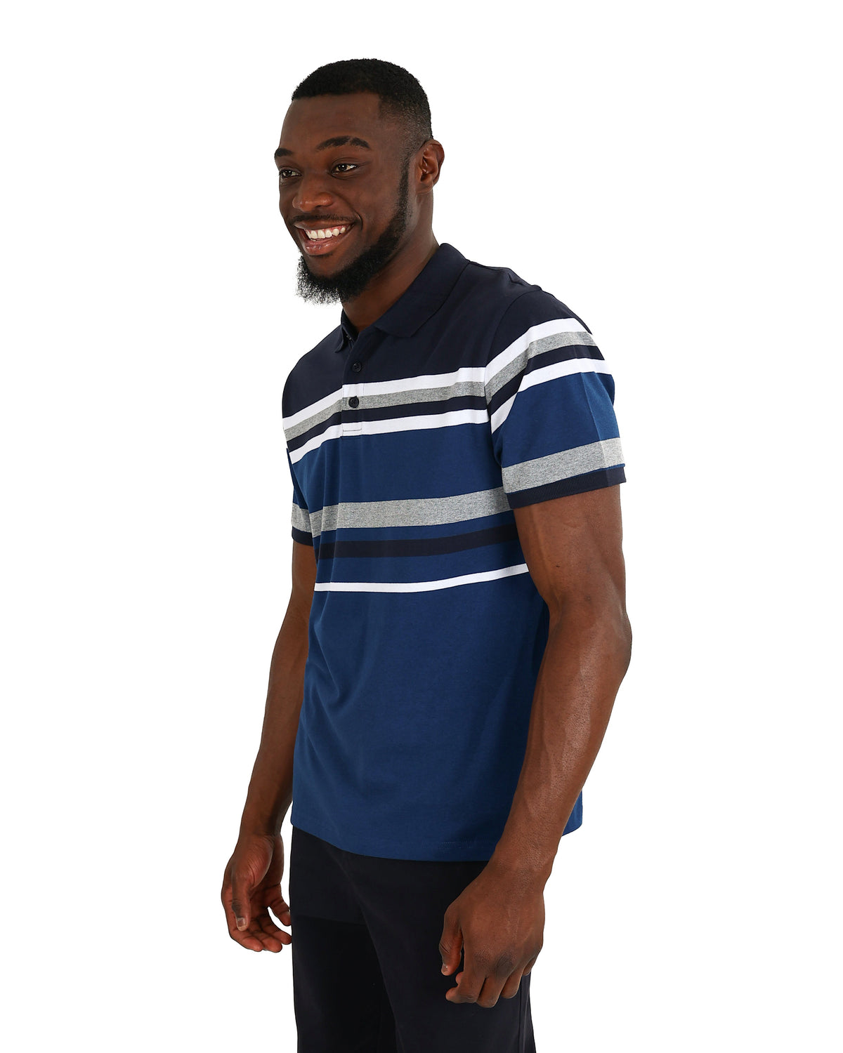 Short Sleeve Petrol & Navy Stripe Golfer