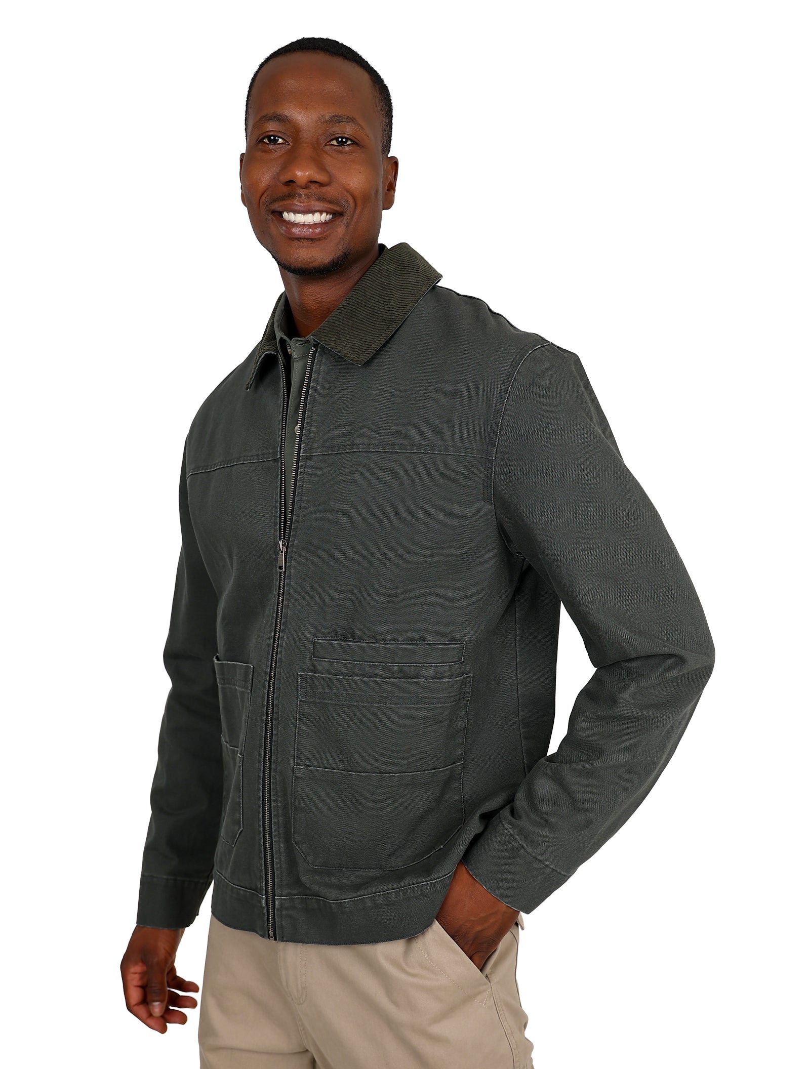 Okavango Olive Zip Up Corduroy Collar Jacket