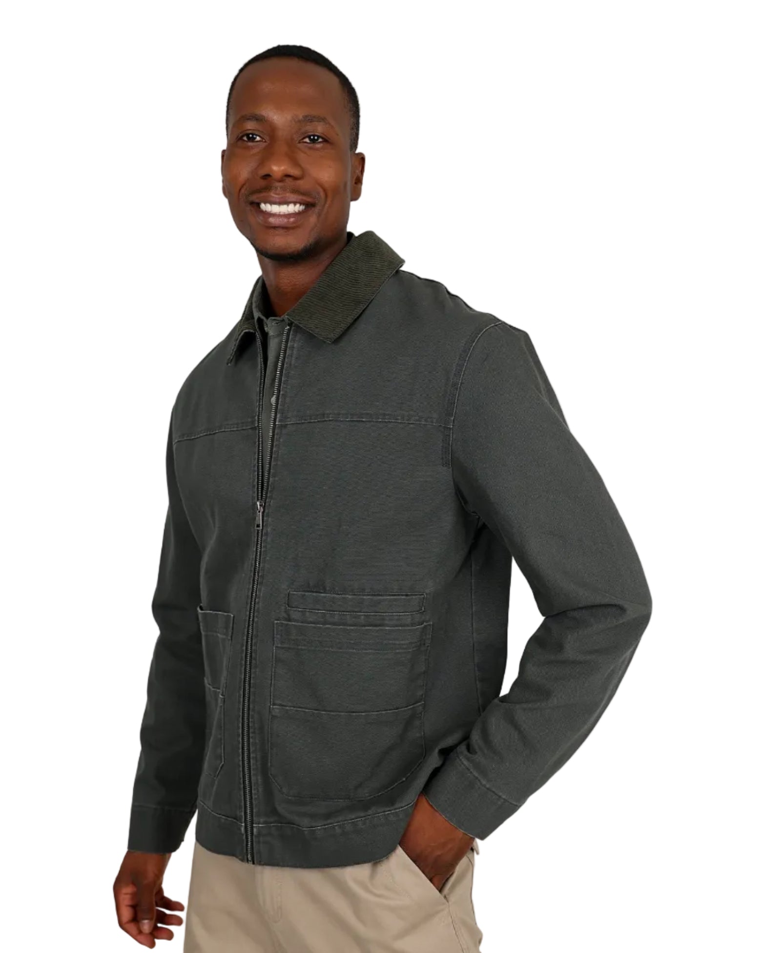 Okavango Olive Zip Up Corduroy Collar Jacket