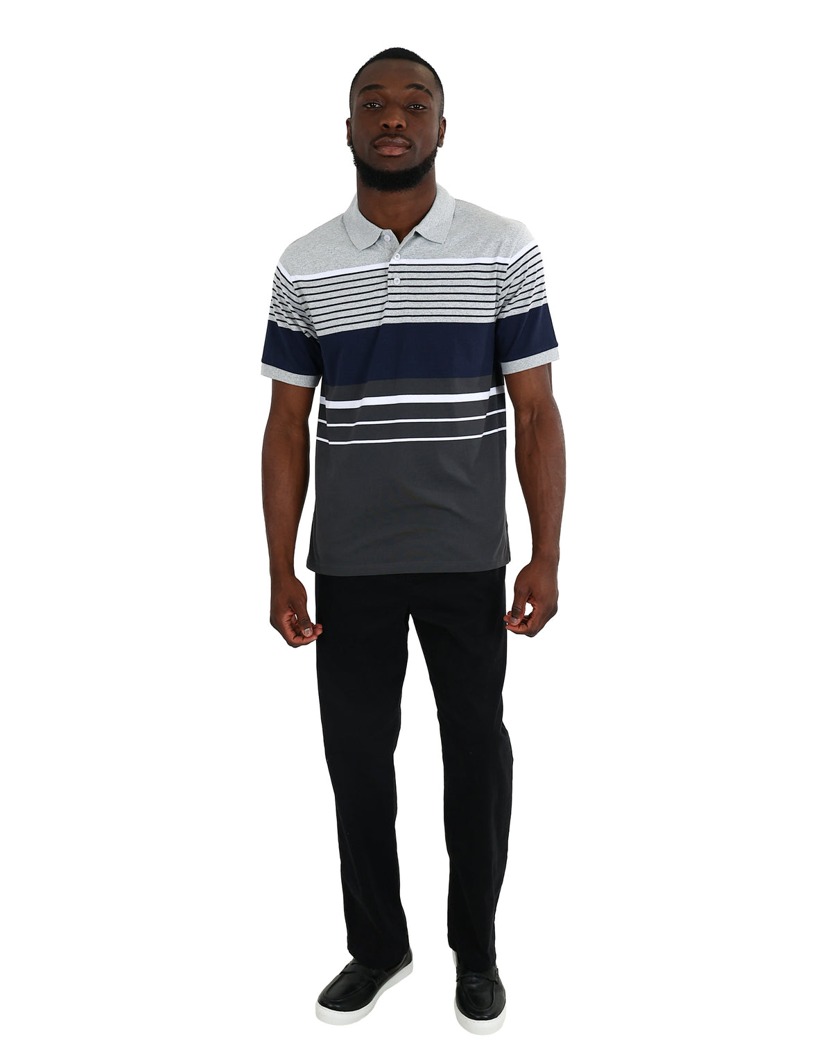 Short Sleeve Navy & Grey Stripe Golfer