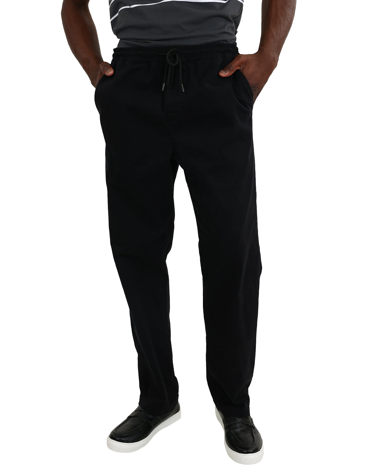 Black Elasticated Waist Open Hem Pants