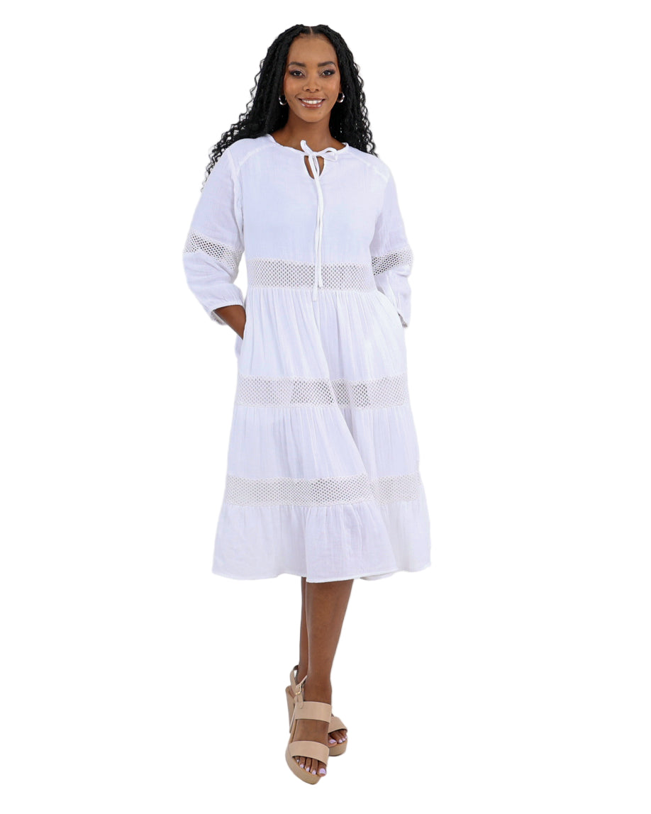 Lace Inset Reverie Tiered Soft Cotton Dress