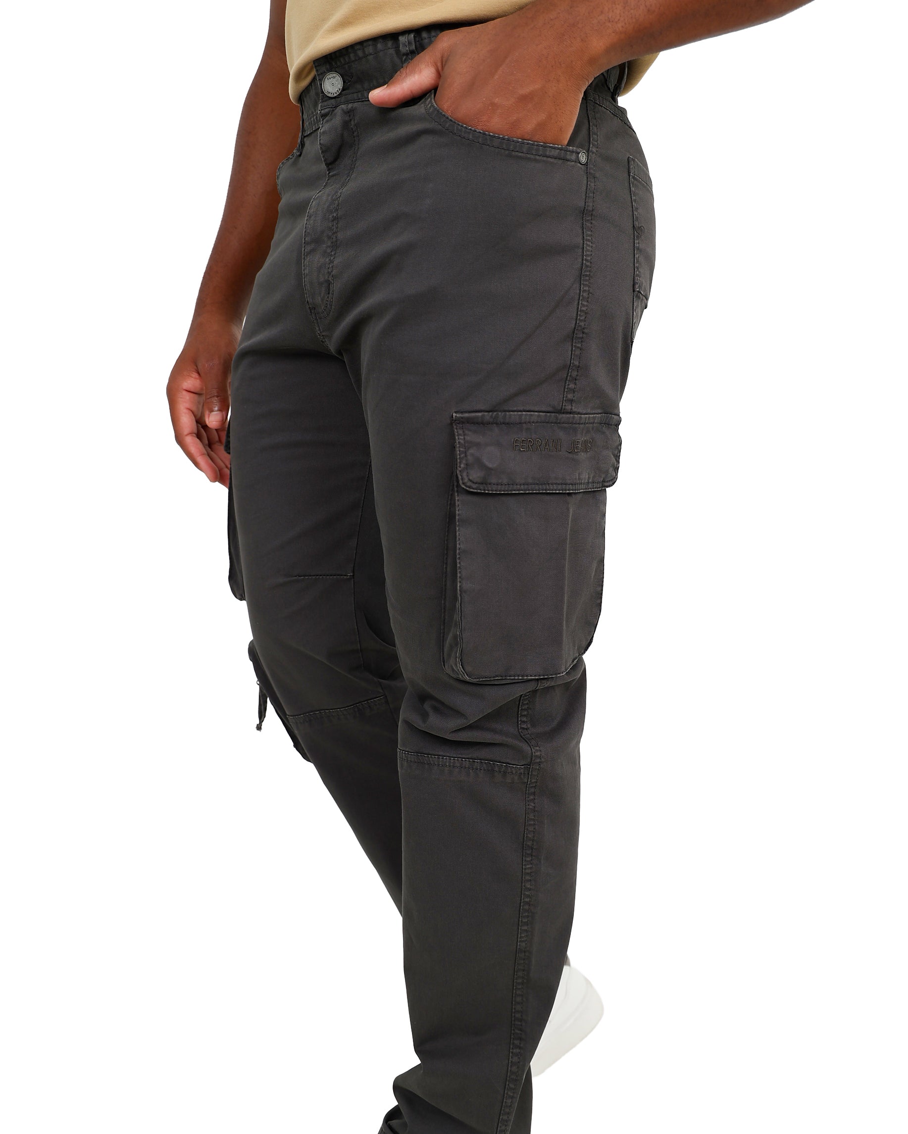 Ferrani Olive 5 Pocket Cotton Stretch Cargo Pants