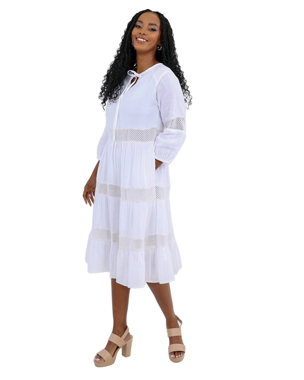 Lace Inset Reverie Tiered Soft Cotton Dress