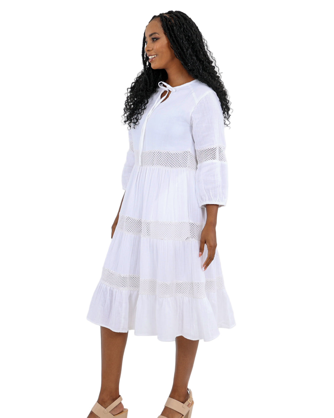 Lace Inset Reverie Tiered Soft Cotton Dress