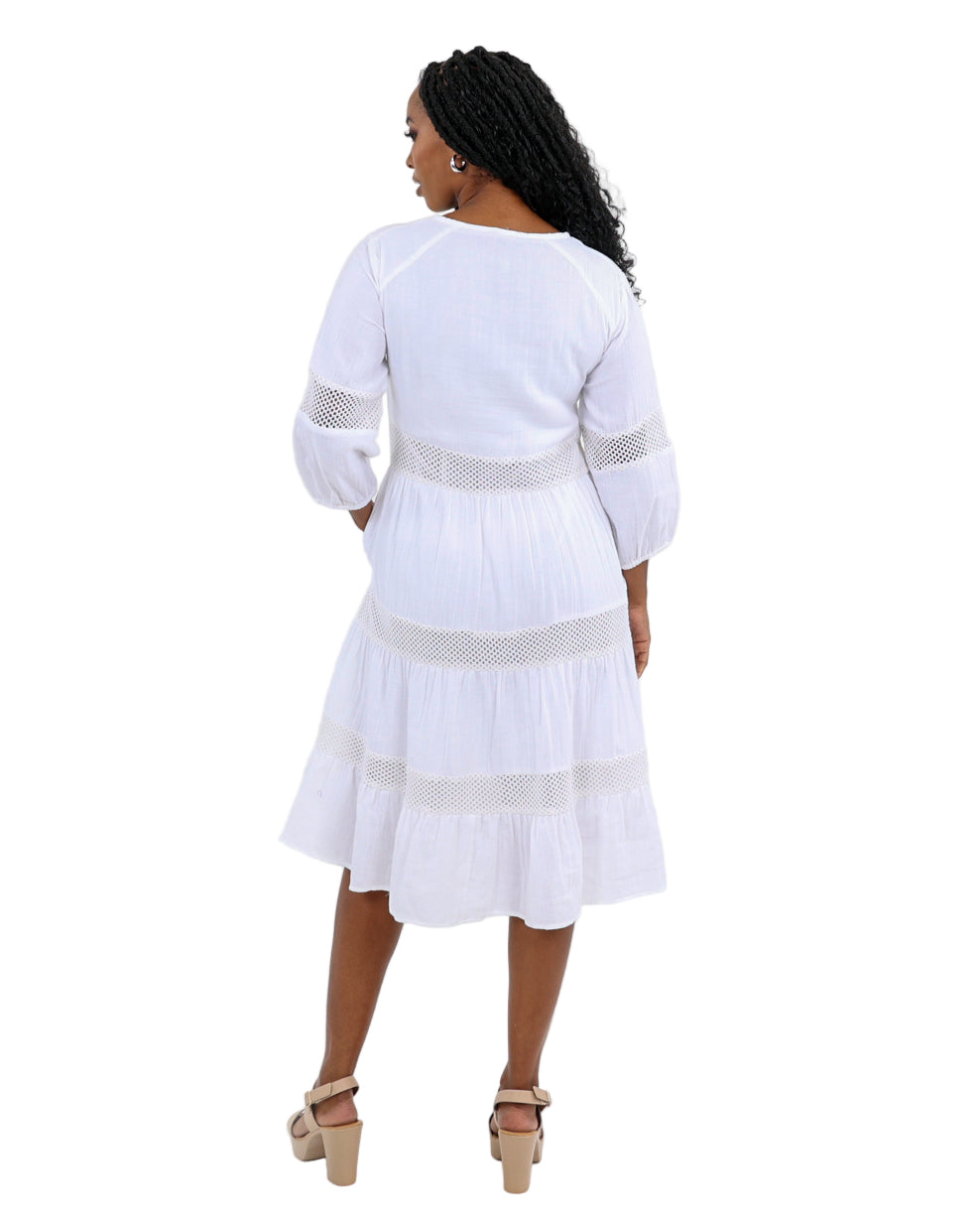 Lace Inset Reverie Tiered Soft Cotton Dress