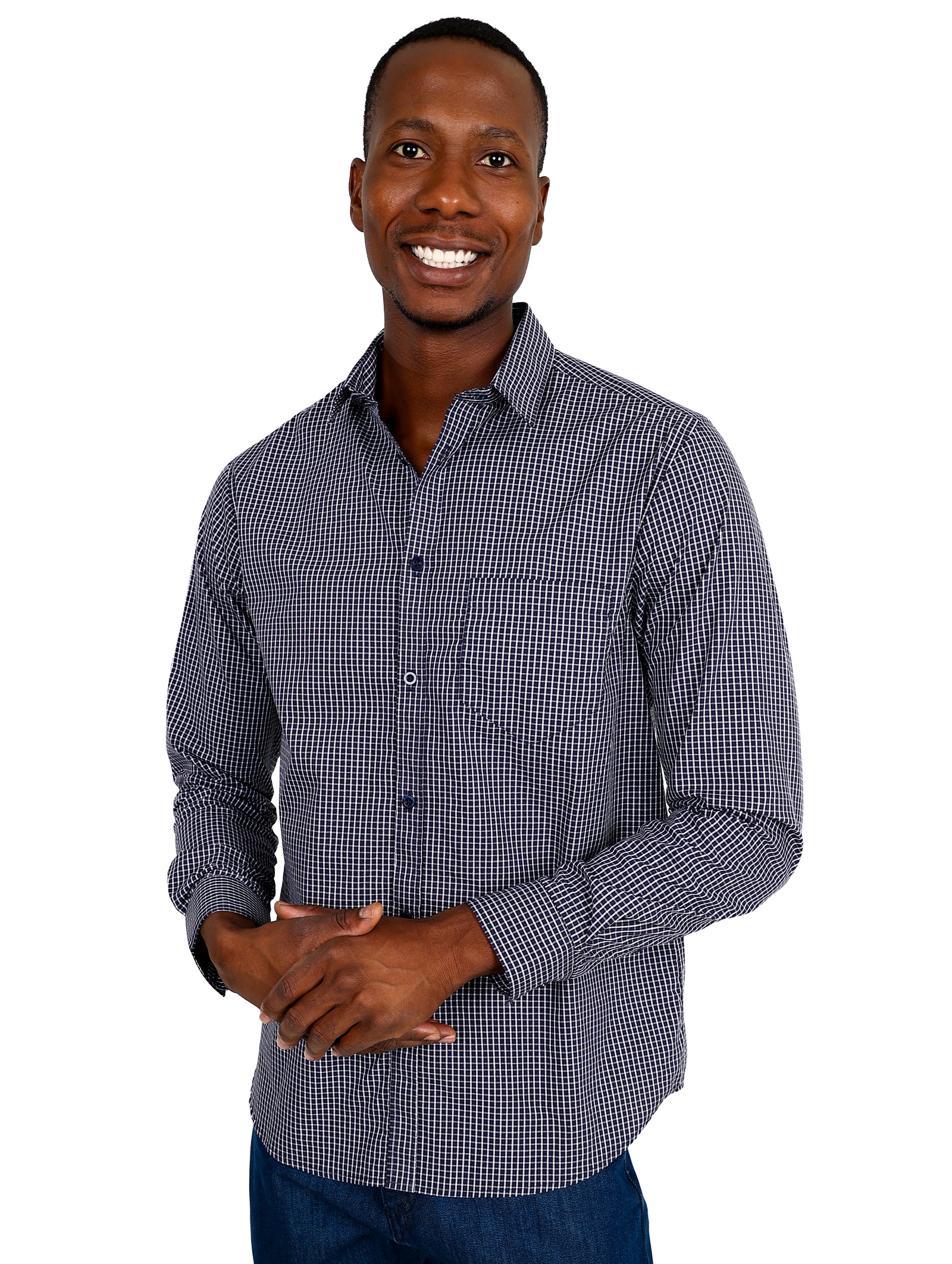 Long Sleeve Navy Check Cotton Rich Casual Shirt