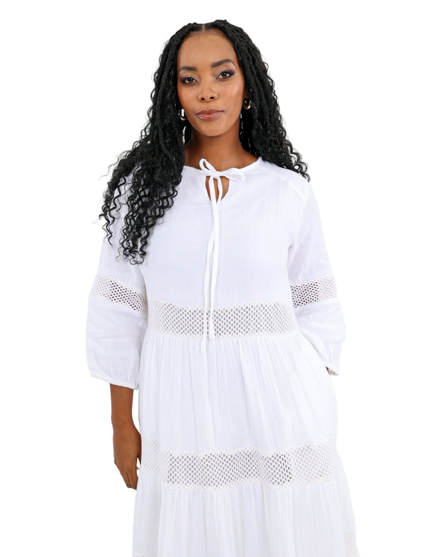 Lace Inset Reverie Tiered Soft Cotton Dress